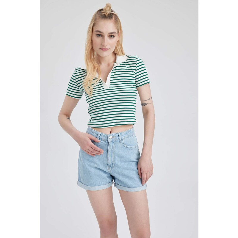 DEFACTO Fitted Polo Neck Striped Short Sleeve T-Shirt