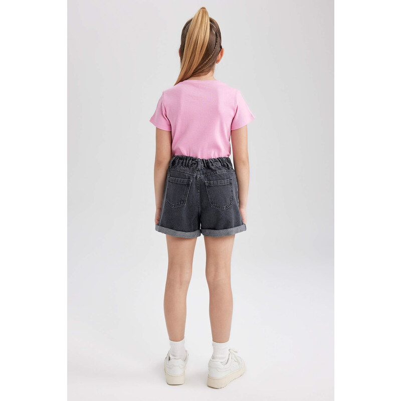 DEFACTO Girl's Mom Fit Flared Detailed Jean Shorts