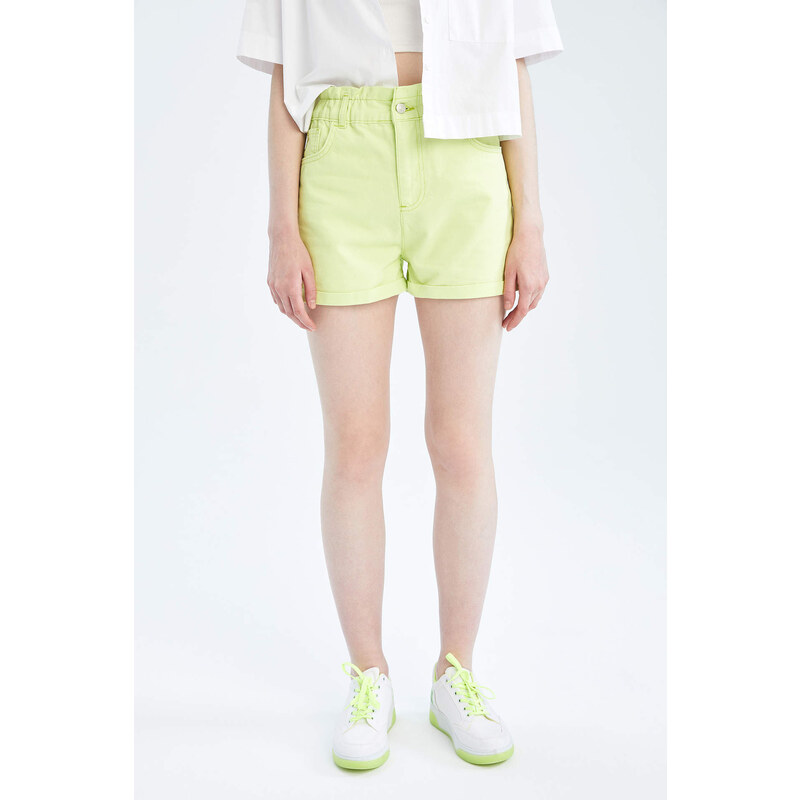 DEFACTO Coool Paperbag Fit High Waist Pocket Cotton Shorts