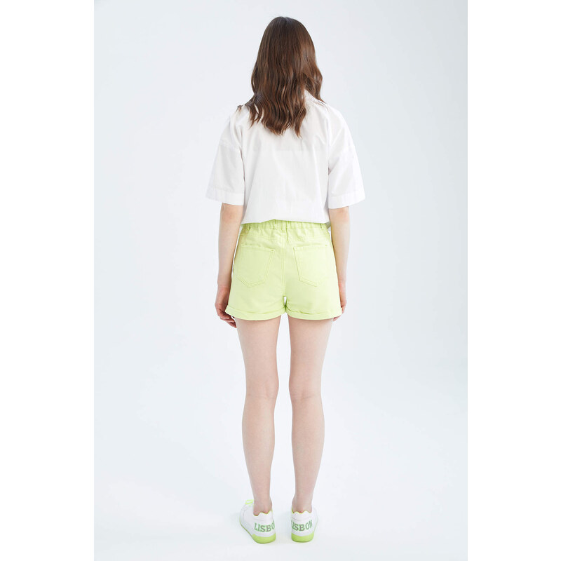 DEFACTO Coool Paperbag Fit High Waist Pocket Cotton Shorts