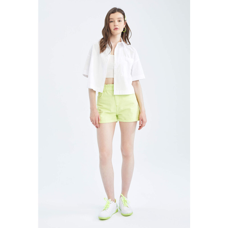 DEFACTO Coool Paperbag Fit High Waist Pocket Cotton Shorts