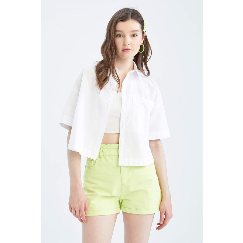 DEFACTO Coool Paperbag Fit High Waist Pocket Cotton Shorts