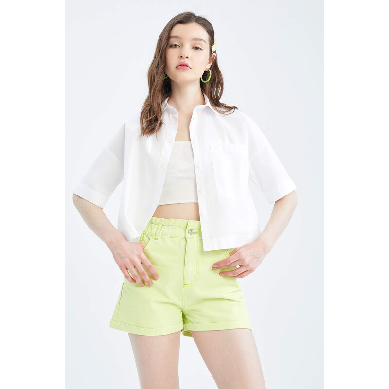 DEFACTO Coool Paperbag Fit High Waist Pocket Cotton Shorts