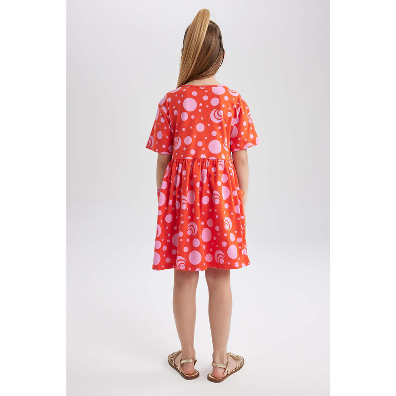 DEFACTO Girl Patterned Short Sleeve Combed Cotton Dress