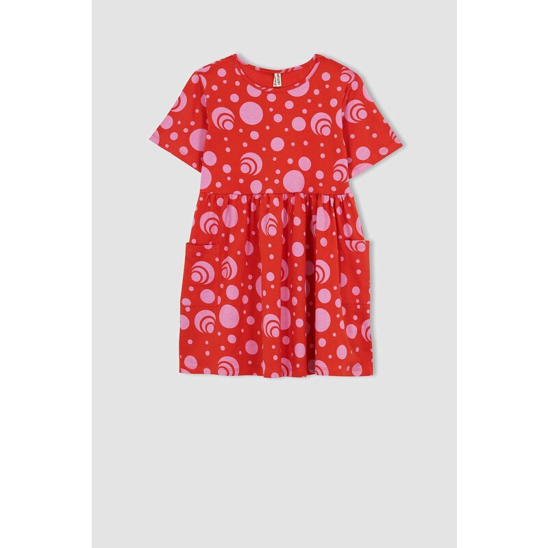 DEFACTO Girl Patterned Short Sleeve Combed Cotton Dress