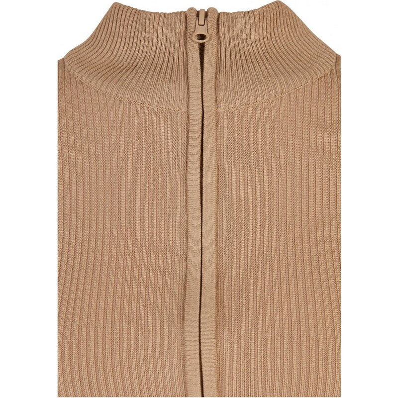 URBAN CLASSICS Ladies Cropped Rib Knit Zip Cardigan - unionbeige