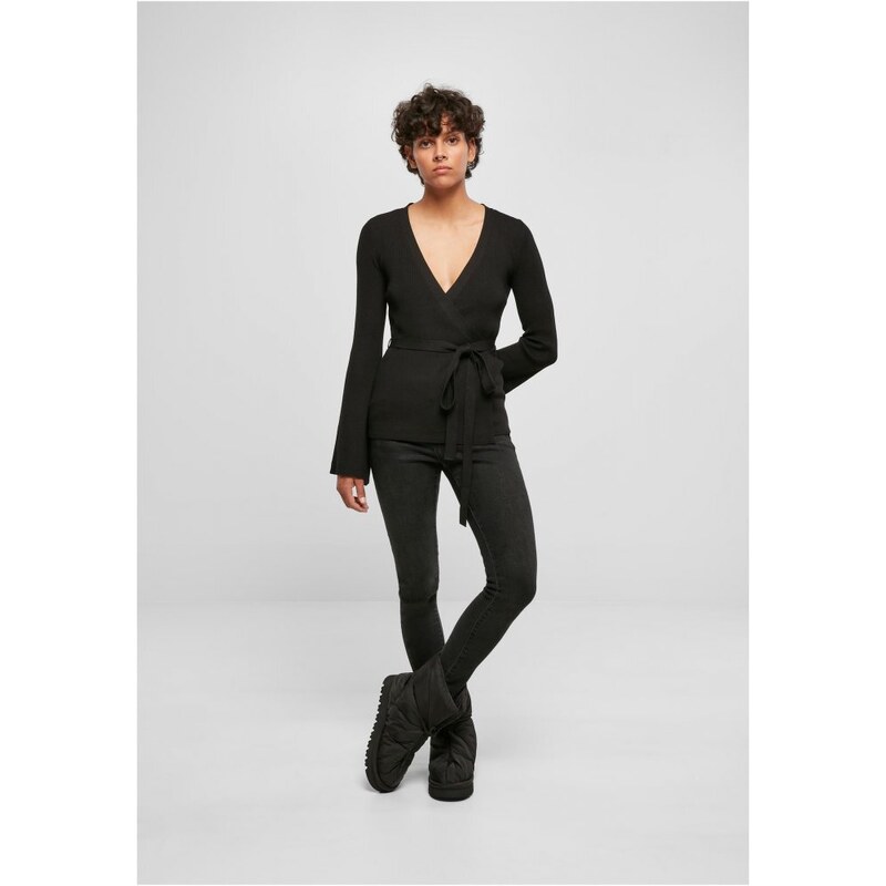 URBAN CLASSICS Ladies Rib Knit Wrapped Cardigan - black