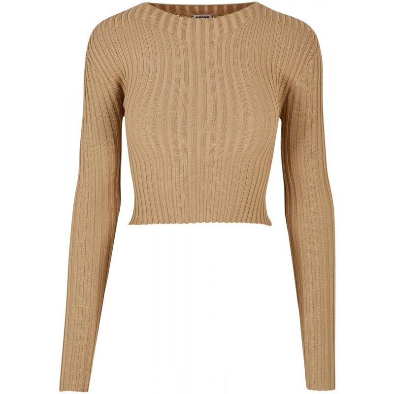 URBAN CLASSICS Ladies Cropped Rib Knit Twisted Back Sweater - unionbeige