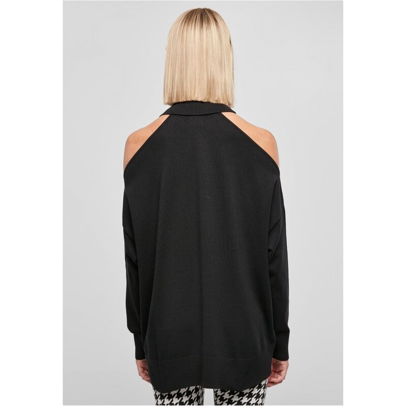 URBAN CLASSICS Ladies Cold Shoulder Turtelneck Sweater - black
