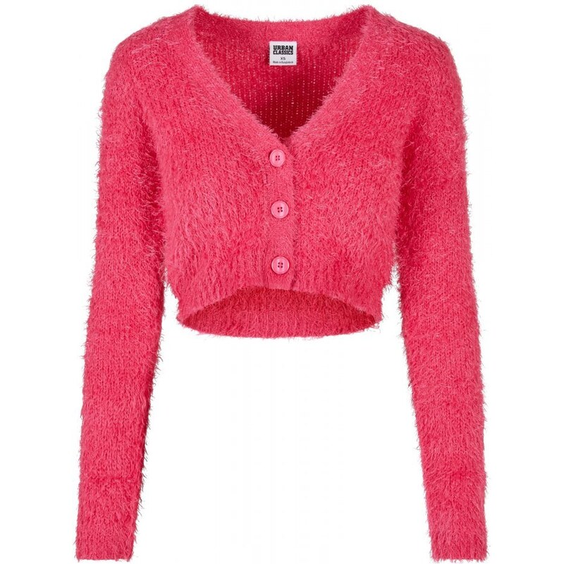 URBAN CLASSICS Ladies Cropped Feather Cardigan - hibiskus pink