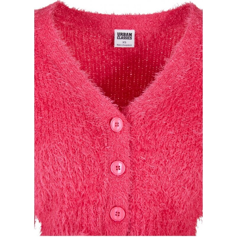 URBAN CLASSICS Ladies Cropped Feather Cardigan - hibiskus pink