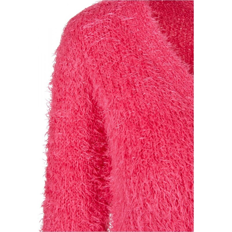 URBAN CLASSICS Ladies Cropped Feather Cardigan - hibiskus pink