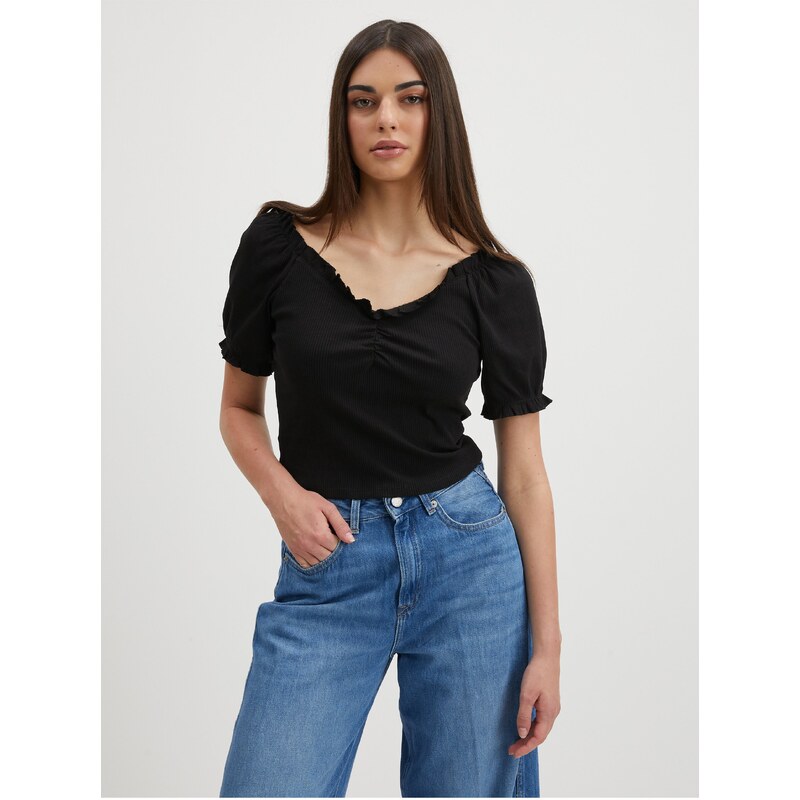 Černý crop top Pieces Tegan - Dámské