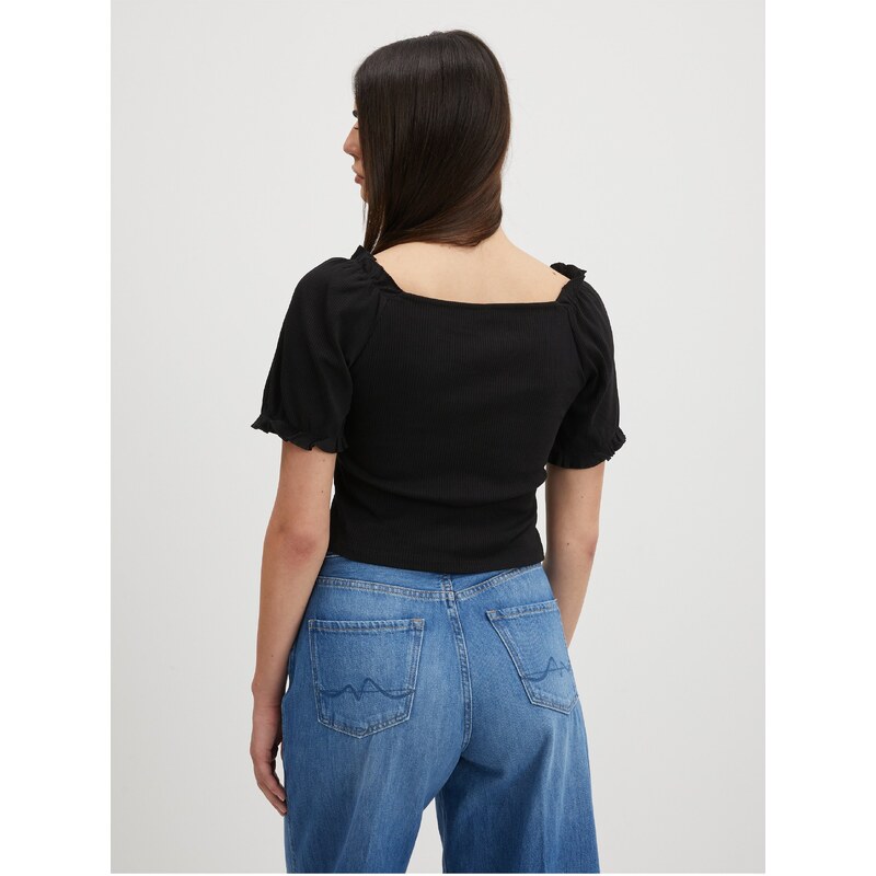 Černý crop top Pieces Tegan - Dámské