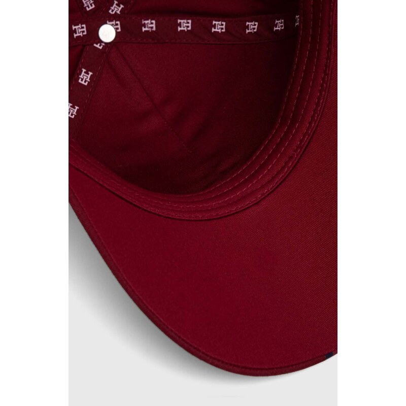 Bavlněná baseballová čepice Tommy Hilfiger vínová barva, s potiskem