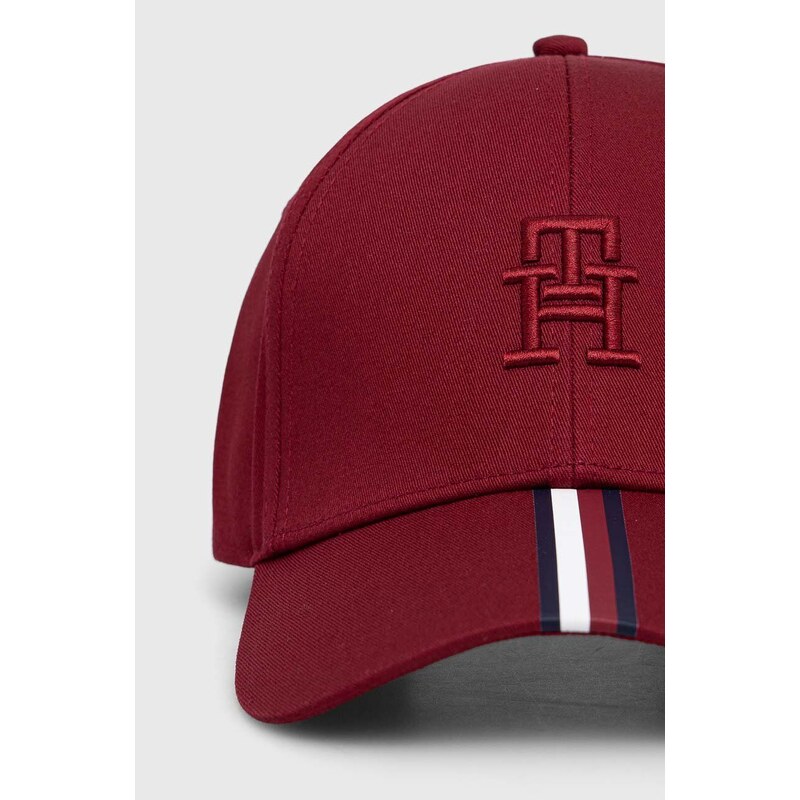 Bavlněná baseballová čepice Tommy Hilfiger vínová barva, s potiskem