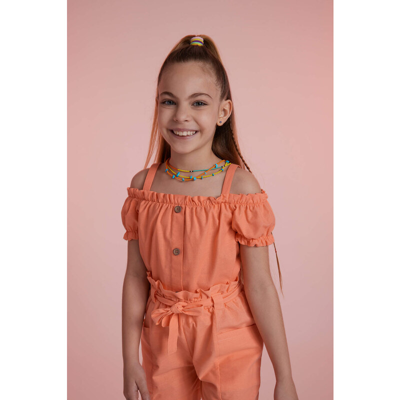 DEFACTO Girl Sustainable Sustainable Short Sleeve Blouse with Straps