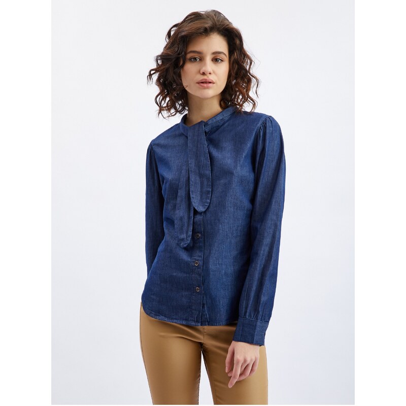 Orsay Tmavě modrá dámská džínová košile s ozdobným detailem - Dámské