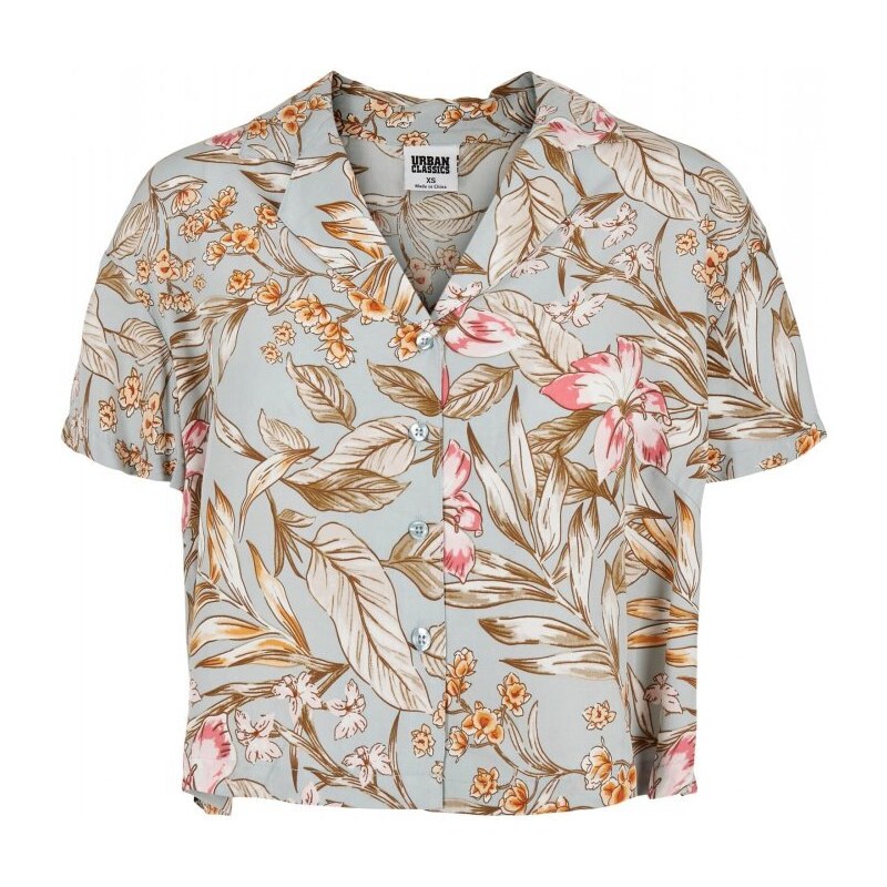 URBAN CLASSICS Ladies Viscose Resort Shirt - lightblue hibiscus