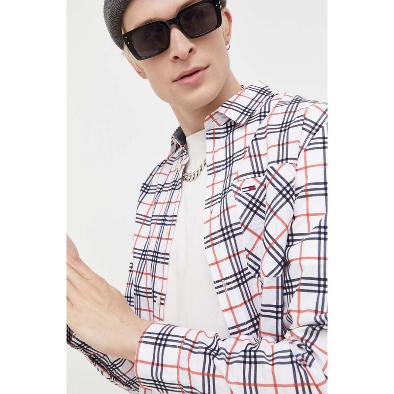 Košile Tommy Jeans bílá barva, regular, s klasickým límcem