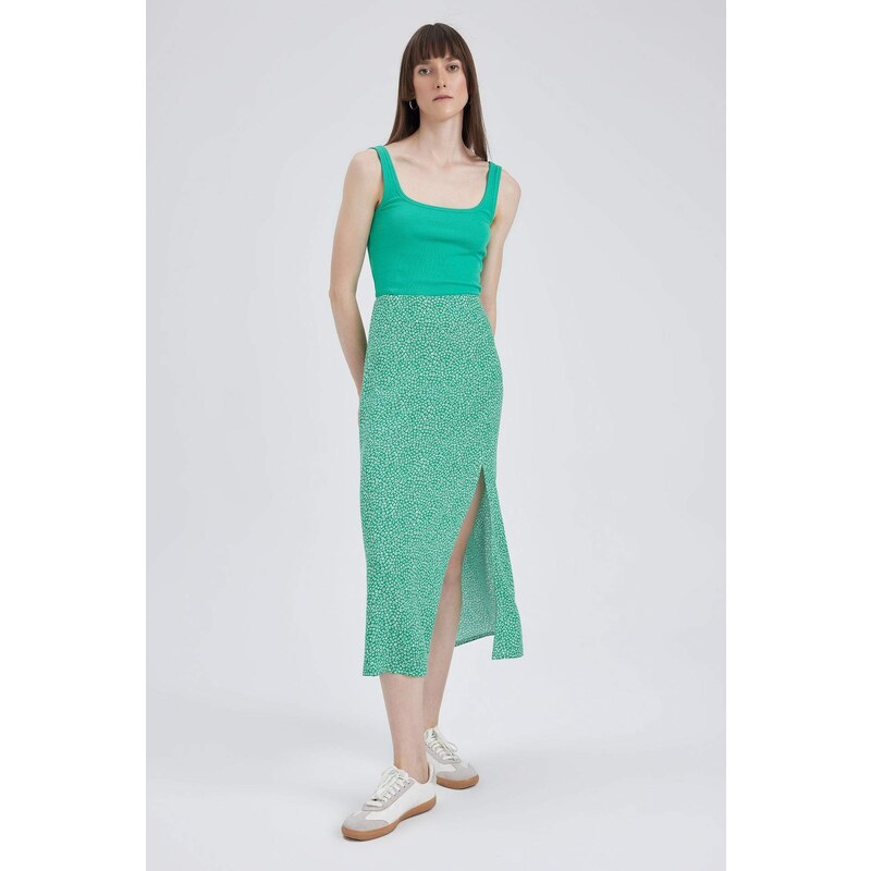 DEFACTO A-Line Floral Regular Waist Slit Midi Skirt