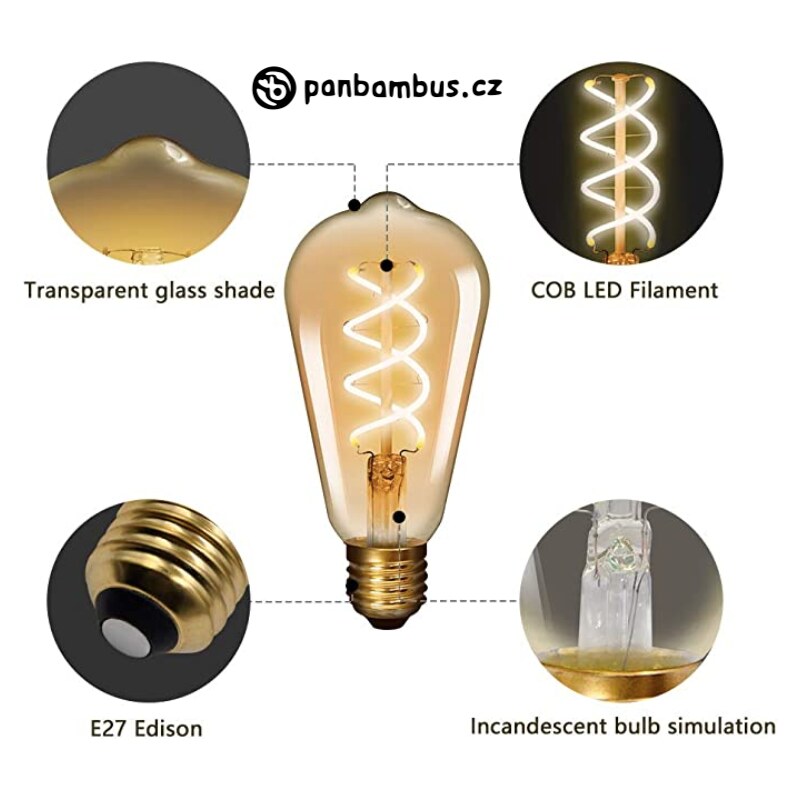 LED žárovka Antique LED Bulb Spiral 5W začouzená