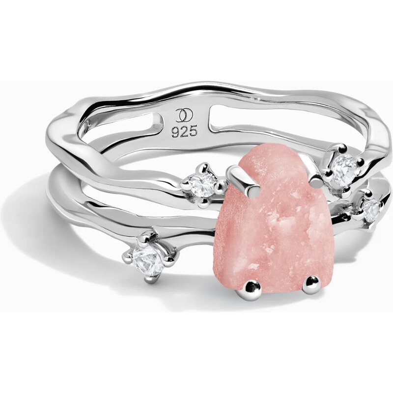 Sylviene Magic Stříbrný prsten Raw Flow růžový Opál a Safíry