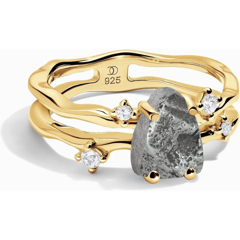 Sylviene Magic Pozlacený prsten Raw Flow Meteorit a Safíry