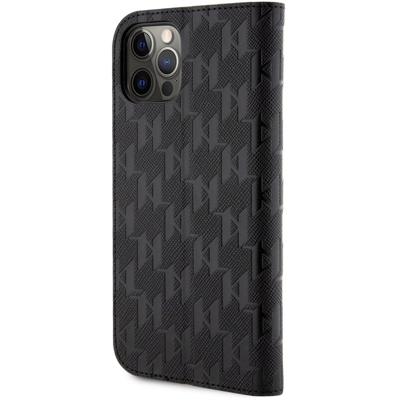 Ochranné pouzdro pro iPhone 12 / 12 Pro - Karl Lagerfeld, Saffiano Monogram Book Black