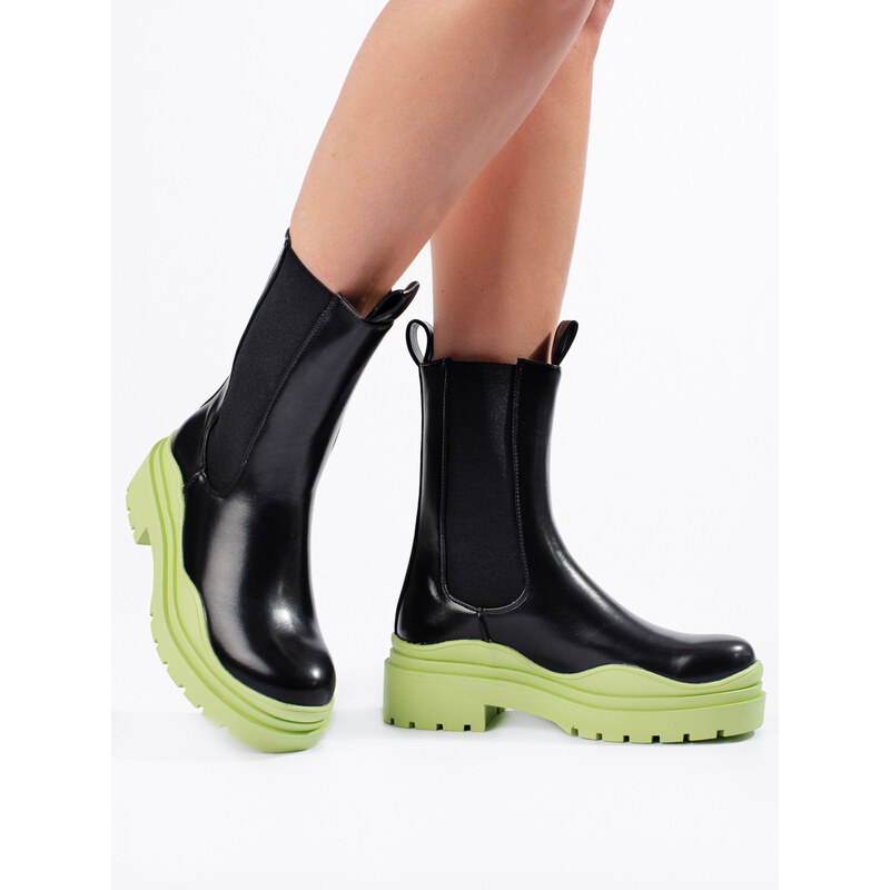 Vysoké boty štibletky na silné platformě Shelovet černo-zelené