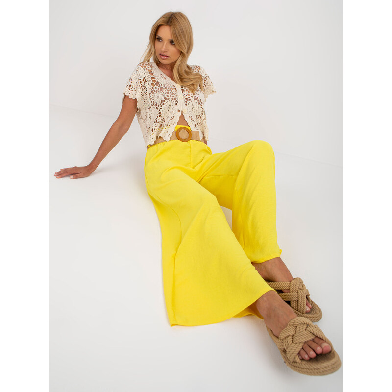 Fashionhunters Žluté široké látkové kalhoty