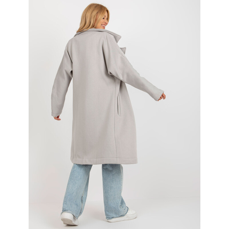 Fashionhunters Šedý dlouhý teplákový kabát bez zapínání