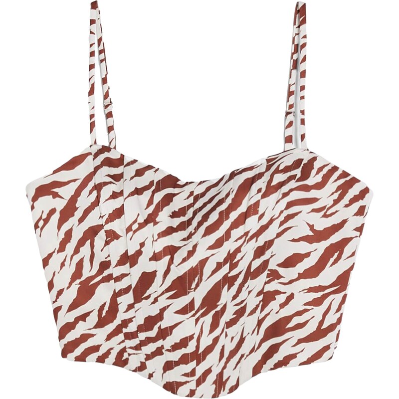 Bershka Top hnědá / bílá