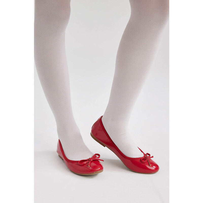 DEFACTO Girl's Flat Sole Red Faux Leather Patent Leather Flats