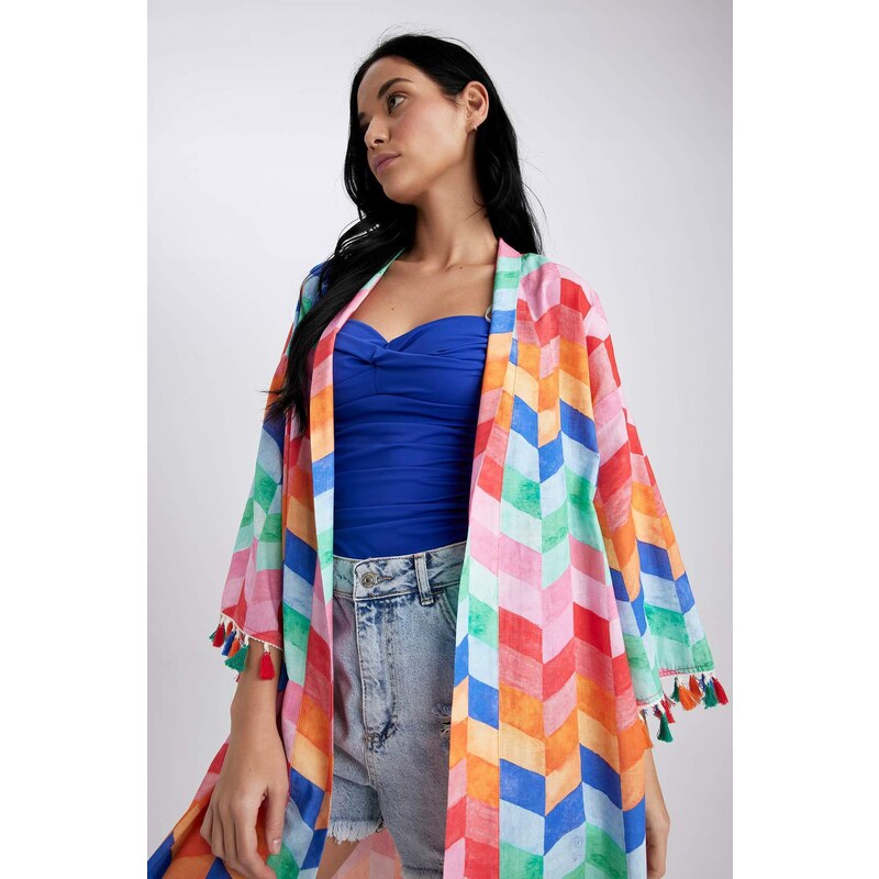 DEFACTO Fall in Love Regular Fit Patterned Cotton Kimono