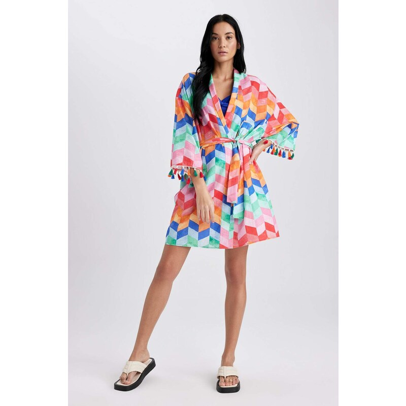 DEFACTO Fall in Love Regular Fit Patterned Cotton Kimono