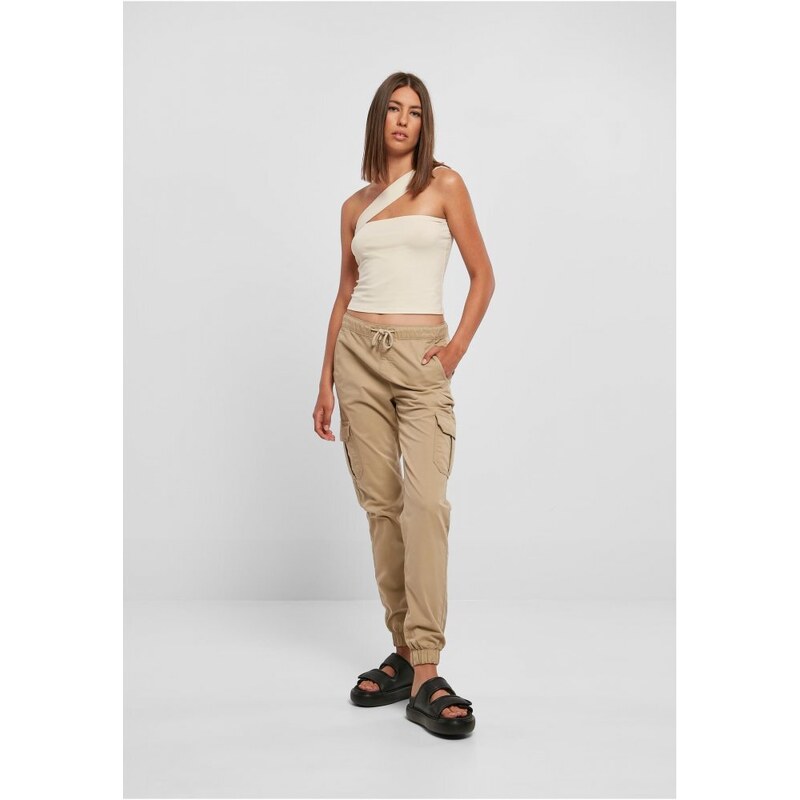 Dámské tepláky Urban Classics High Waist Cargo Joggin - béžové