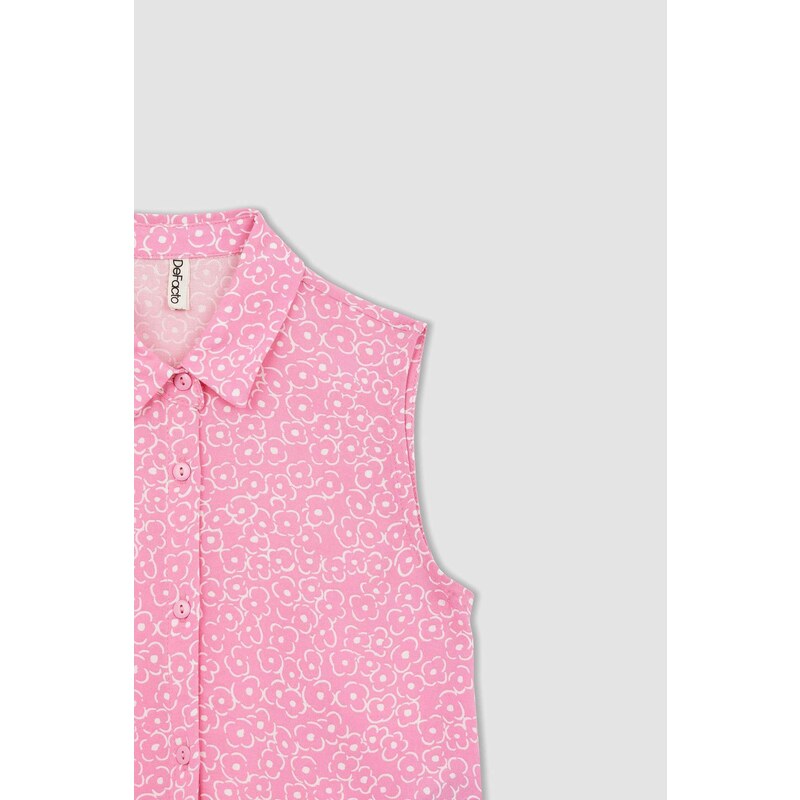 DEFACTO Girl Regular Fit Patterned Short Sleeve Shirt