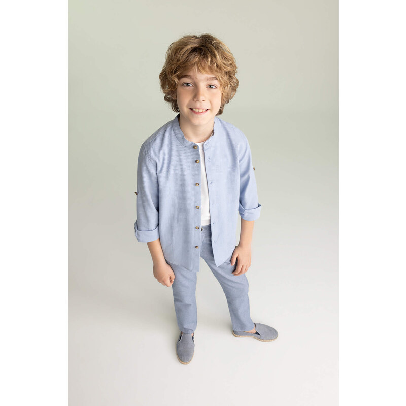 DEFACTO Boy Stand Collar Cotton Long Sleeve Shirt