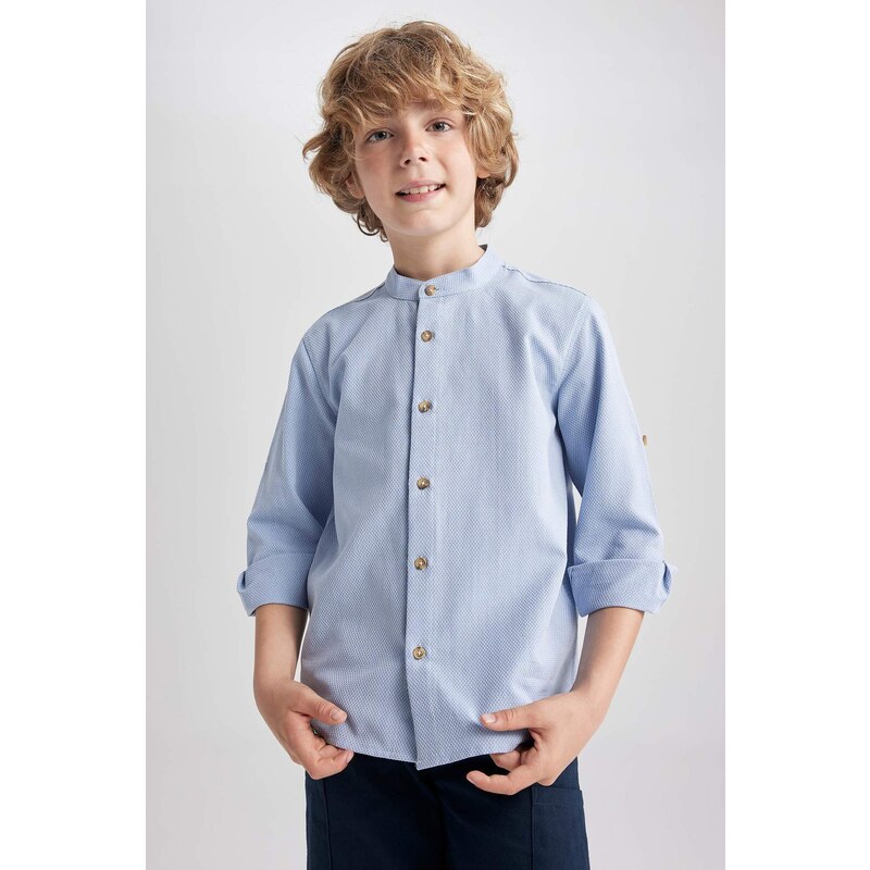 DEFACTO Boy Stand Collar Cotton Long Sleeve Shirt