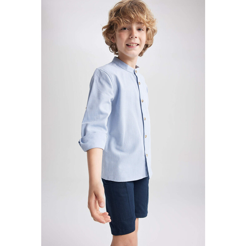 DEFACTO Boy Stand Collar Cotton Long Sleeve Shirt