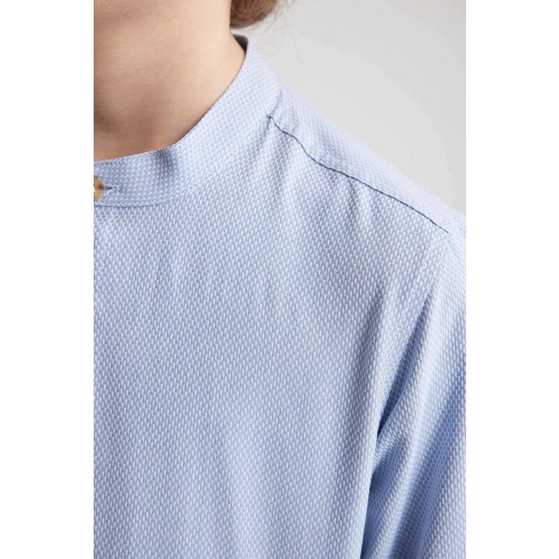 DEFACTO Boy Stand Collar Cotton Long Sleeve Shirt