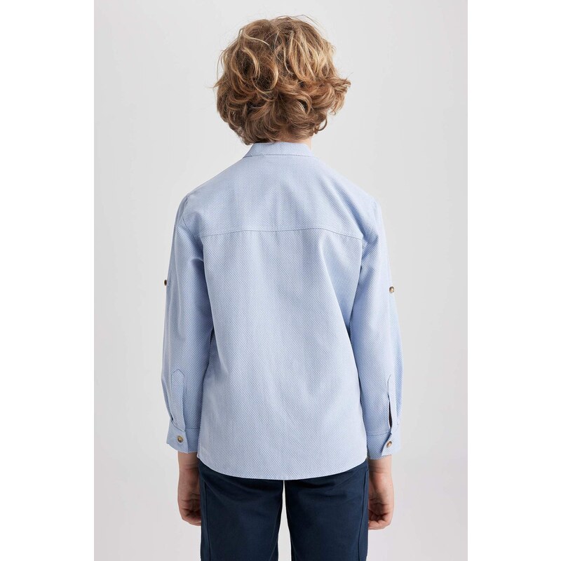 DEFACTO Boy Stand Collar Cotton Long Sleeve Shirt