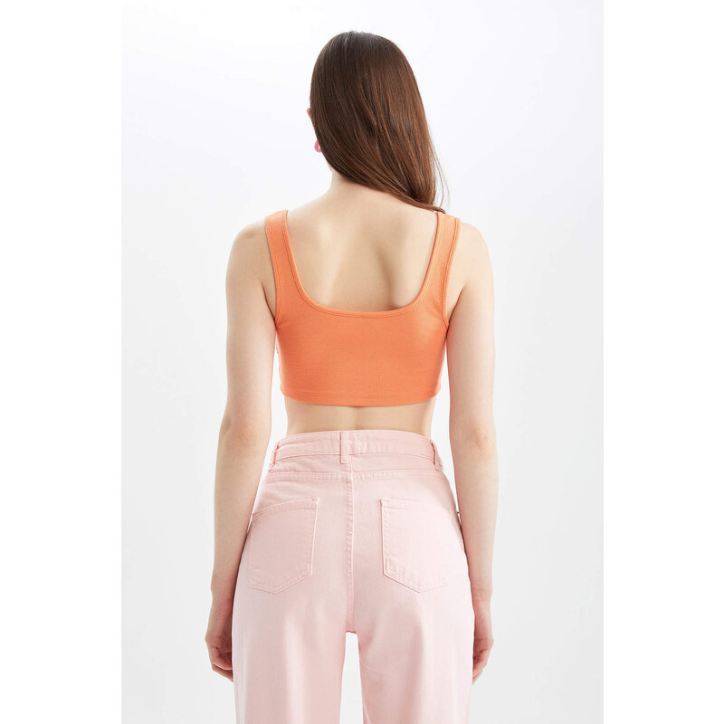 DEFACTO Slim Fit Crew Neck Ribbed Crop Singlet