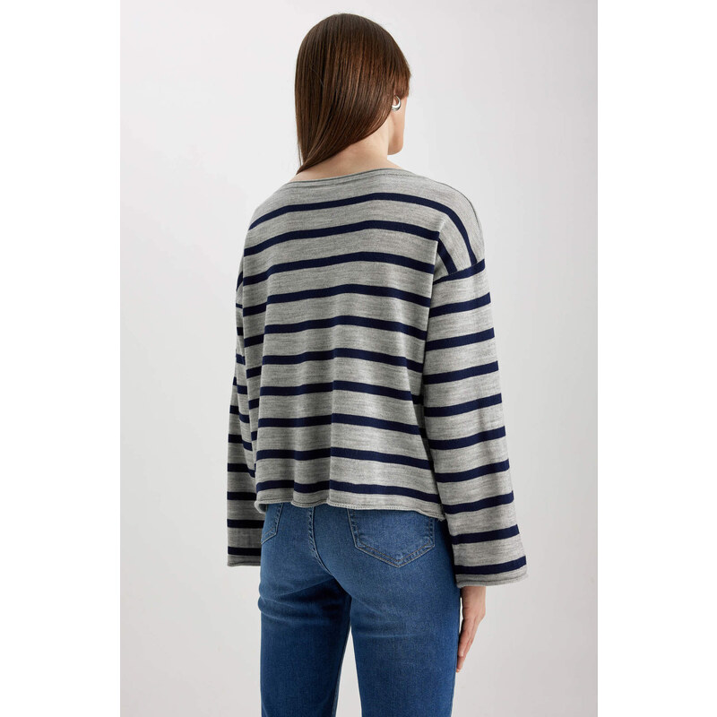 DEFACTO Relax Fit Crew Neck Striped Sweater