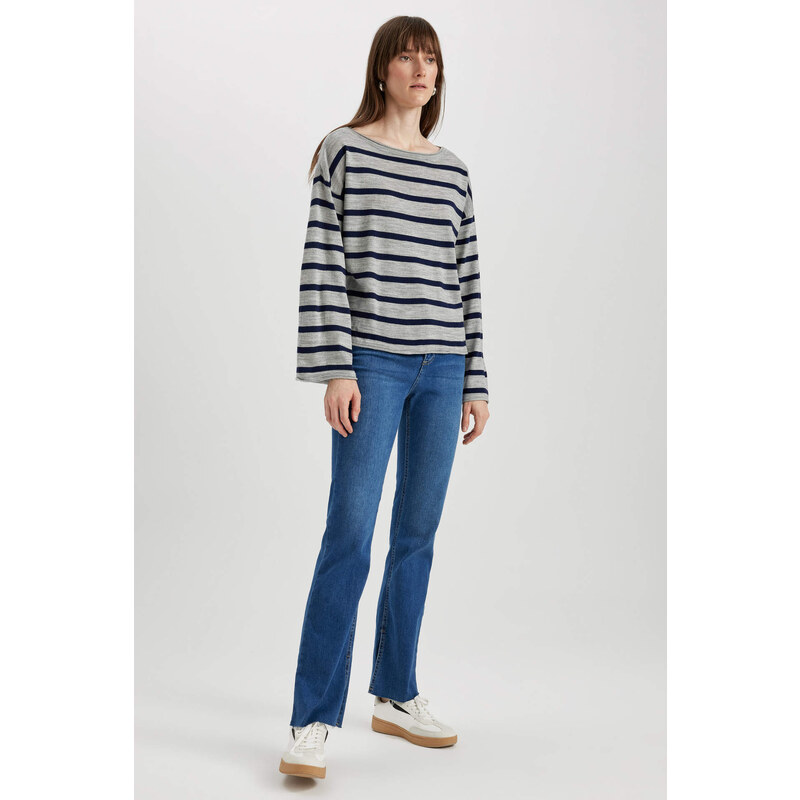 DEFACTO Relax Fit Crew Neck Striped Sweater