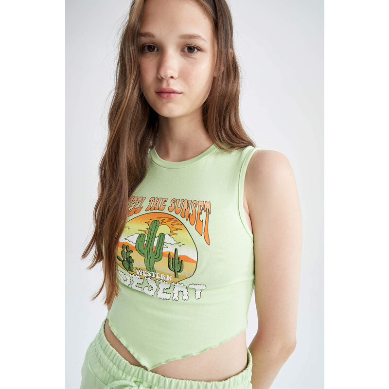 DEFACTO Fitted Printed Rib Singlet