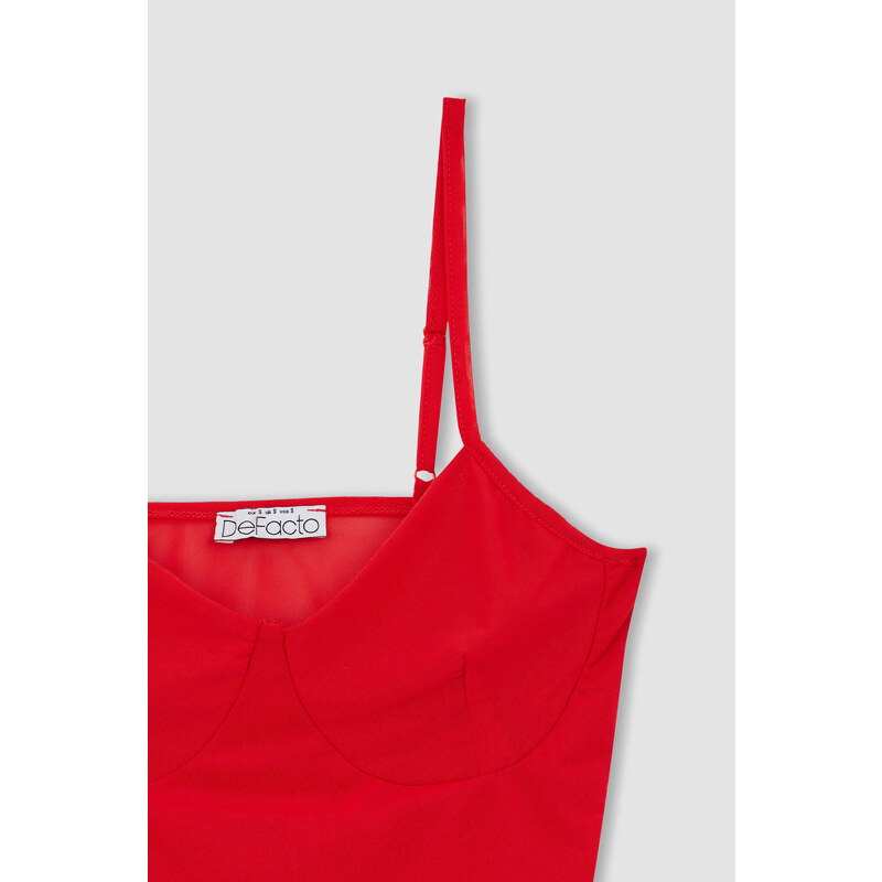 DEFACTO Fitted Heart Collar Mesh Singlet