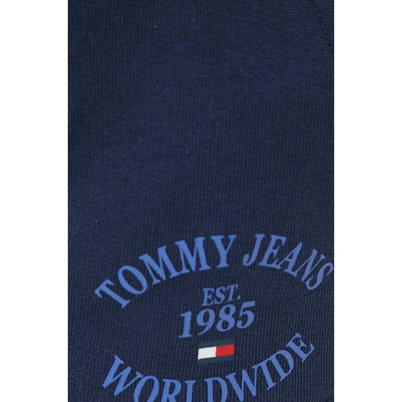 Bavlněné šortky Tommy Jeans tmavomodrá barva, s potiskem, high waist