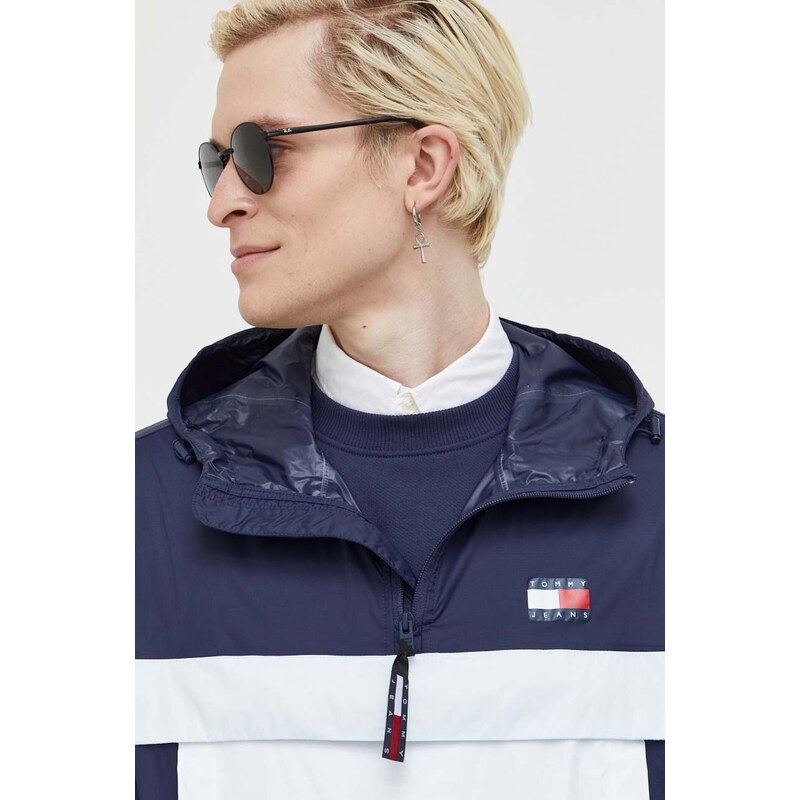 Bunda Tommy Jeans pánská, tmavomodrá barva, přechodná